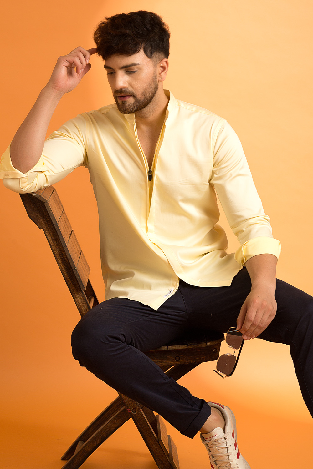 Mculine Men Lemon Color Zipper Casual Shirt