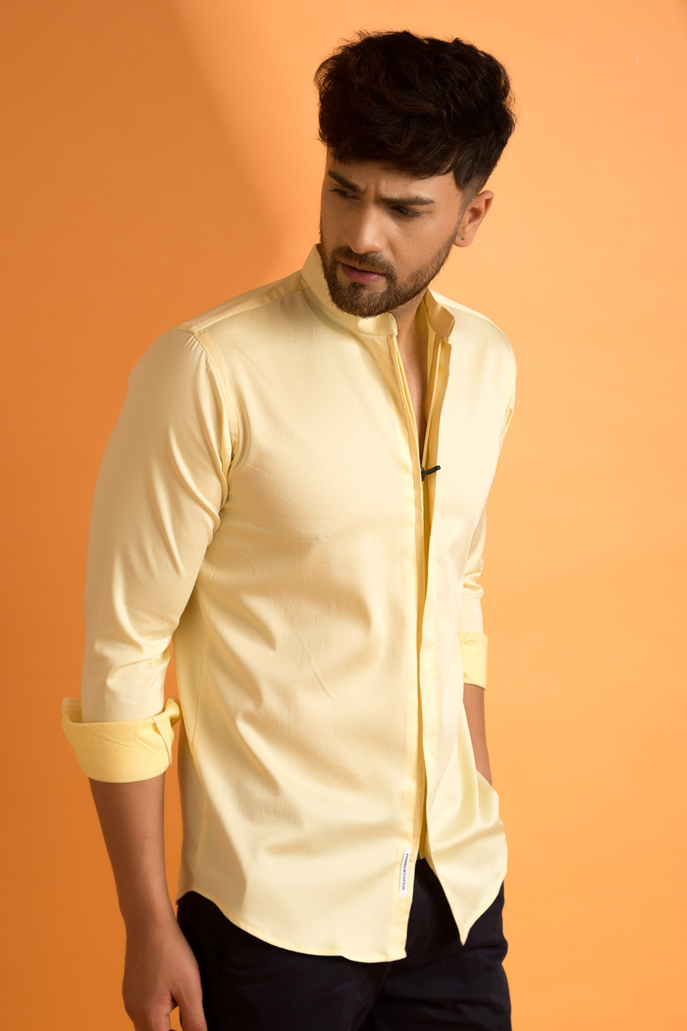 Mculine Men Lemon Color Zipper Casual Shirt